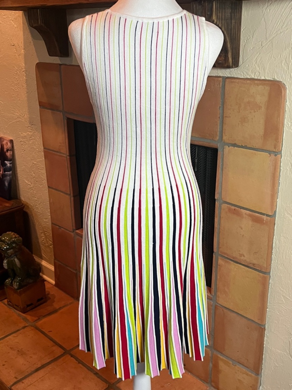 Milly White/Multicolor Godet Stripe Fit & Flare Dress, size S - Picture 5 of 9